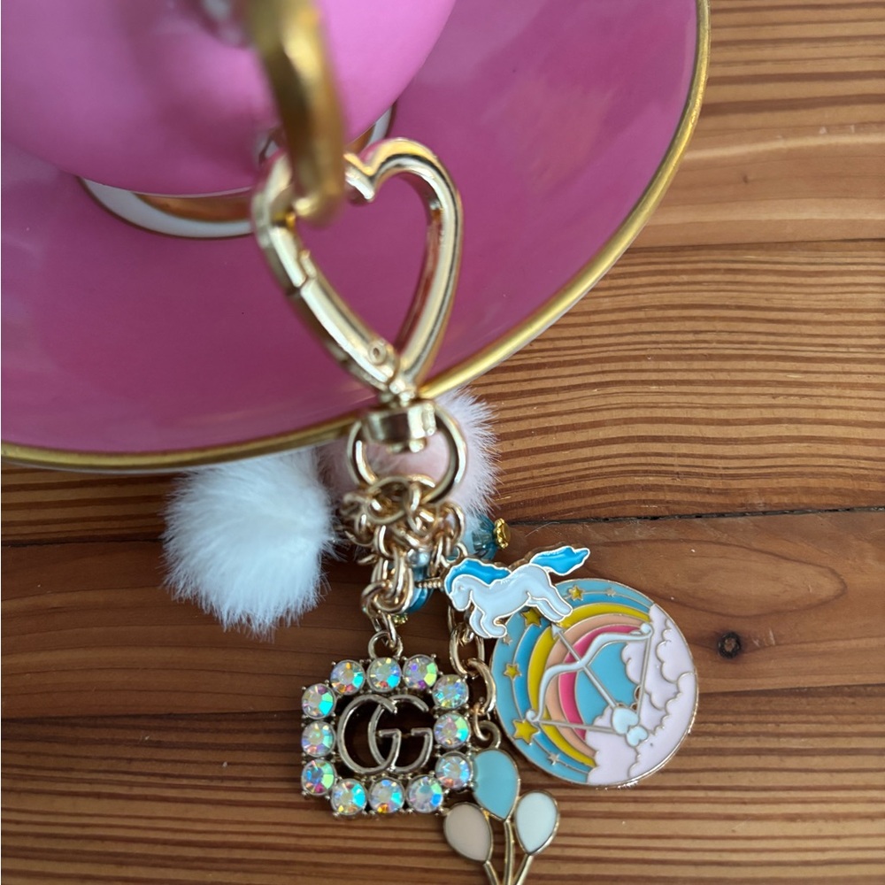 Gold and Blue Pink Unicorn Charm Keychain
